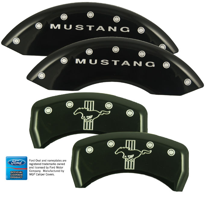 2005-2014 Mustang GT/V6 Caliper Cover (Set of 4) - BLACK - BARS & PONY Logo