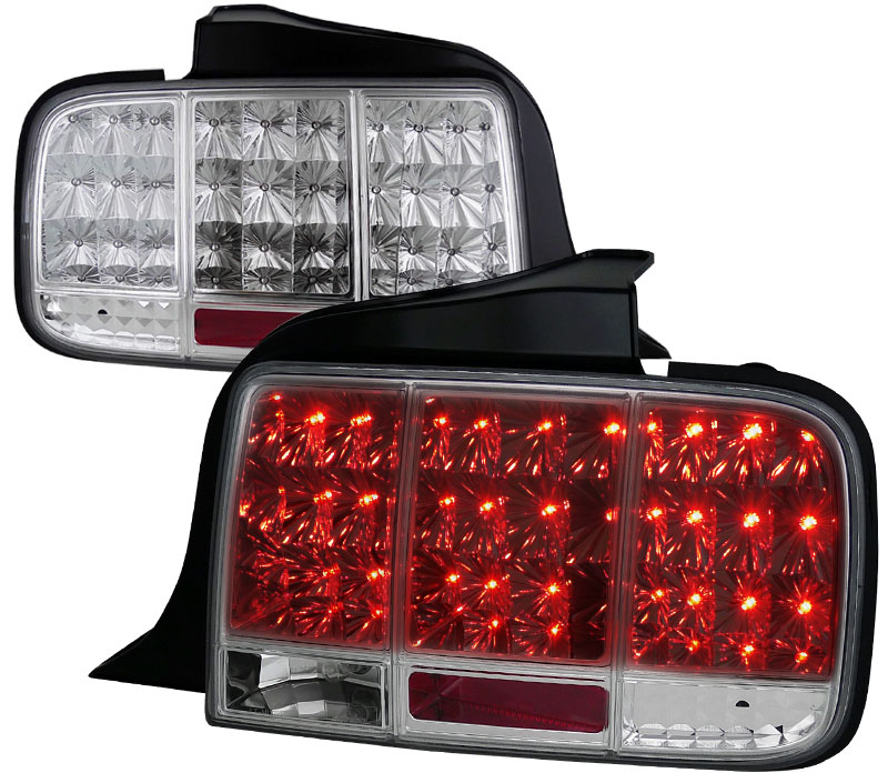 05-09 Mustang Taillights Gen 10 - LED built in Sequential Blink 1 - 2 - 3 Taillights - CHROME (Pair)
