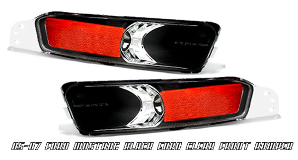 05-09 Mustang Front Bumper Lights - BLACK - With Amber (Pair)