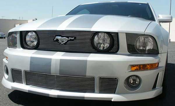 05-09 Mustang ROUSH Lower 3PC Billet Grille - Polished Chrome Front face