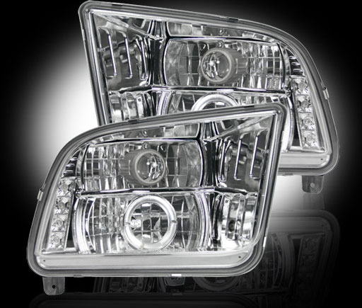 05-09 Mustang Headlights GEN 6 PROJECTOR with HALO and LED Turn Signals Recon - CHROME (Pair)