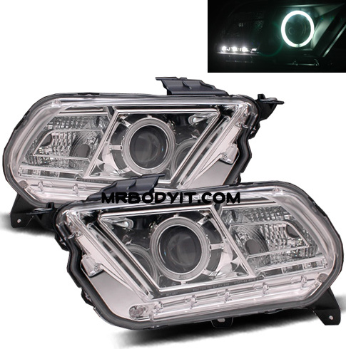 2010-2014 Mustang Headlights PROJECTOR GEN 1 - HALO (CCFL) - CHROME CLEAR (Pair)