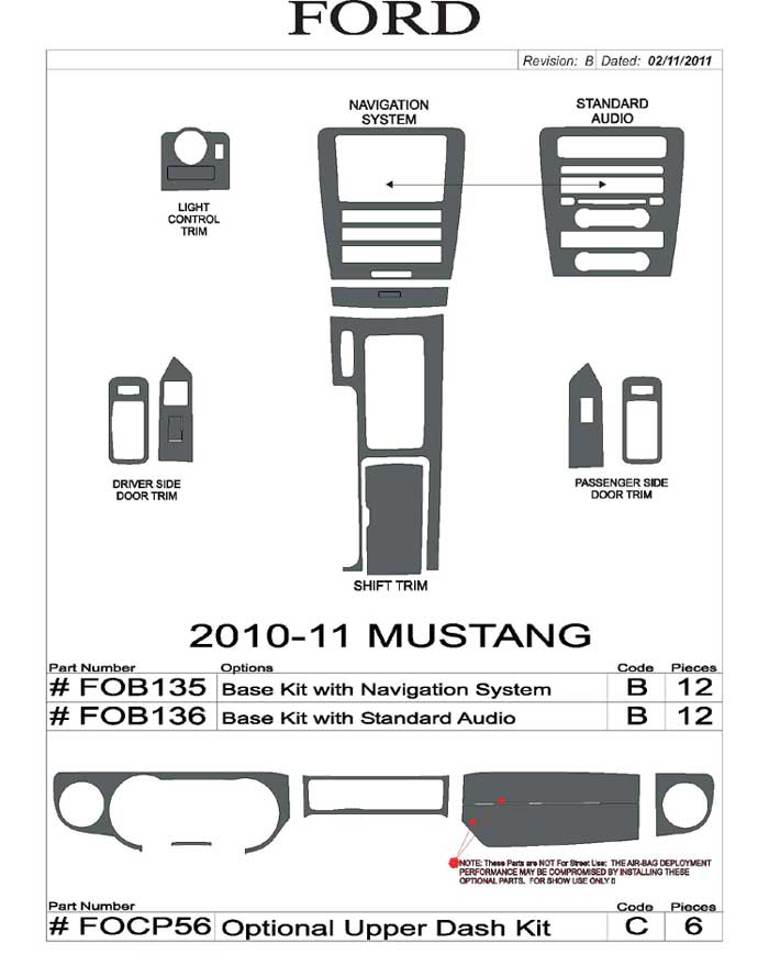 2010-2011 Mustang 12PC Interior Kit with Optional 6PC Upper Dash Kit