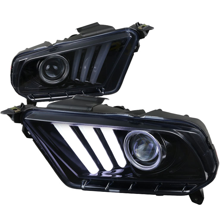 2010-2014 Mustang Headlights with Sequential turn signal 1-2-3 Blink SMOKED (Pair) (NEW ITEM)