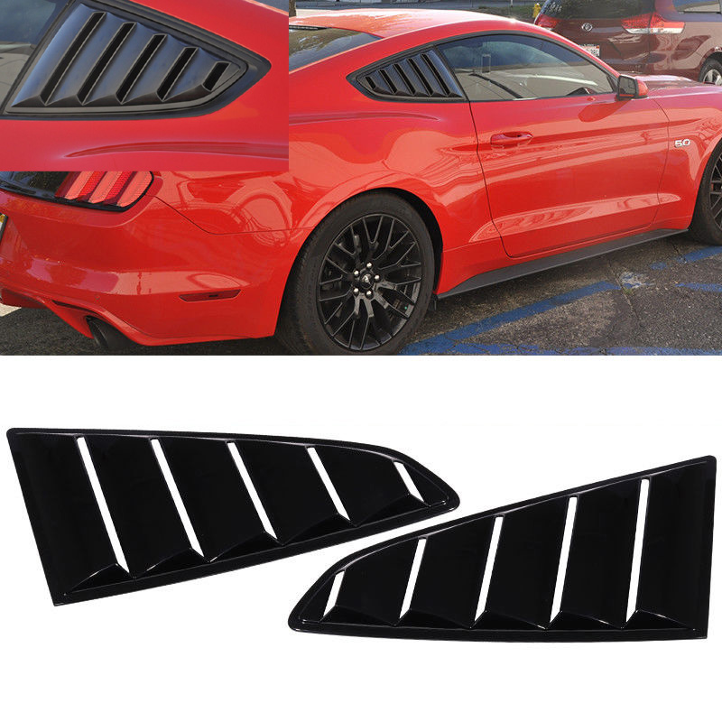 2015-2020 Mustang Quarter Window Louvers - OPEN VENT - Polyurethane GLOSSY BLACK UA