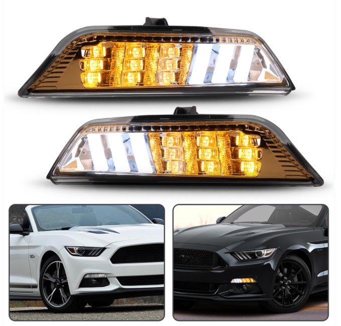 2015-17 Mustang Sequential Turn Signals Amber with White fog Style Lighting - CLEAR LENS - PAIR