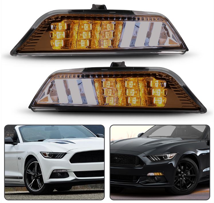 2015-17 Mustang Sequential Turn Signals Amber with White fog Style Lighting - SMOKED LENS - PAIR