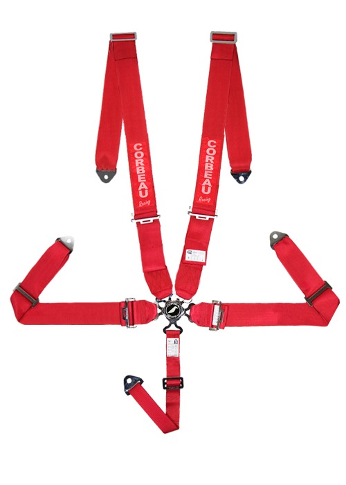 Corbeau 3 Inch Harness Belts - 5 Point Bolt-In Camlock - Red
