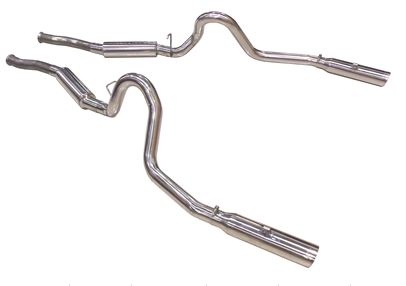 1979-2004 Mustang GT Pype Bomb Cat Back System featuring aggressive sound 304 stainless M-80 Mufflers & 3.5" Tips