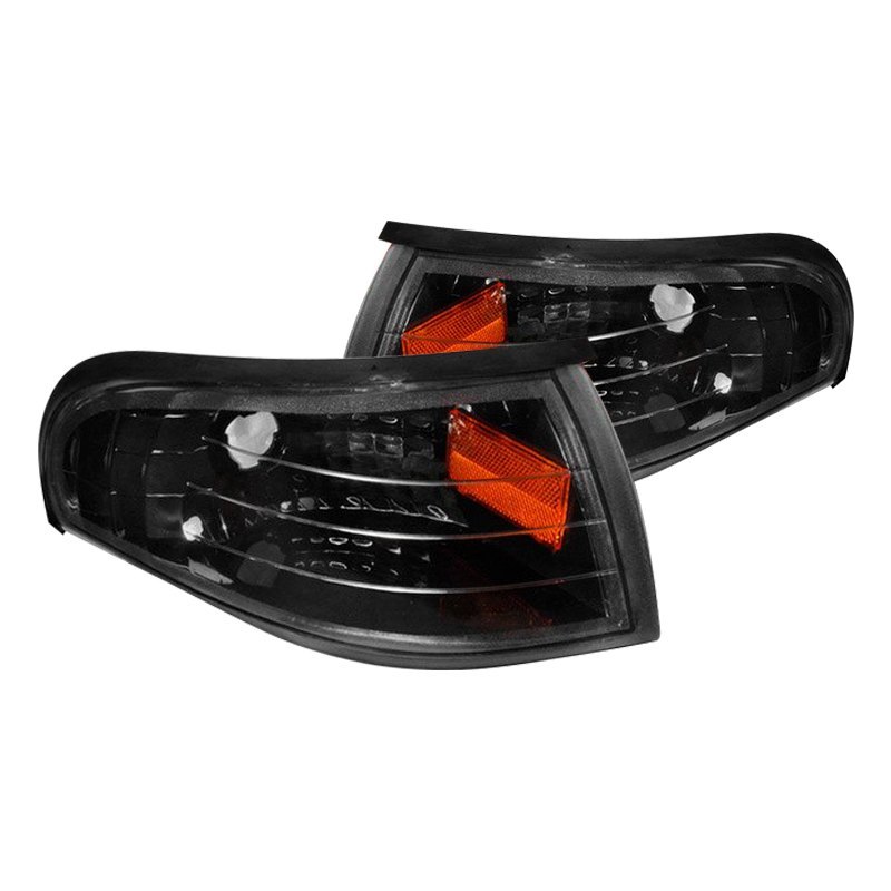 94-98 Mustang Outside Corner Light - With AMBER Reflector - BLACK (Pair)