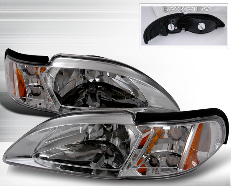 94-98 Mustang Headlights 1PC - Euro Stream Line CHROME Style 013 (Pair) (H.I.D Compatible)