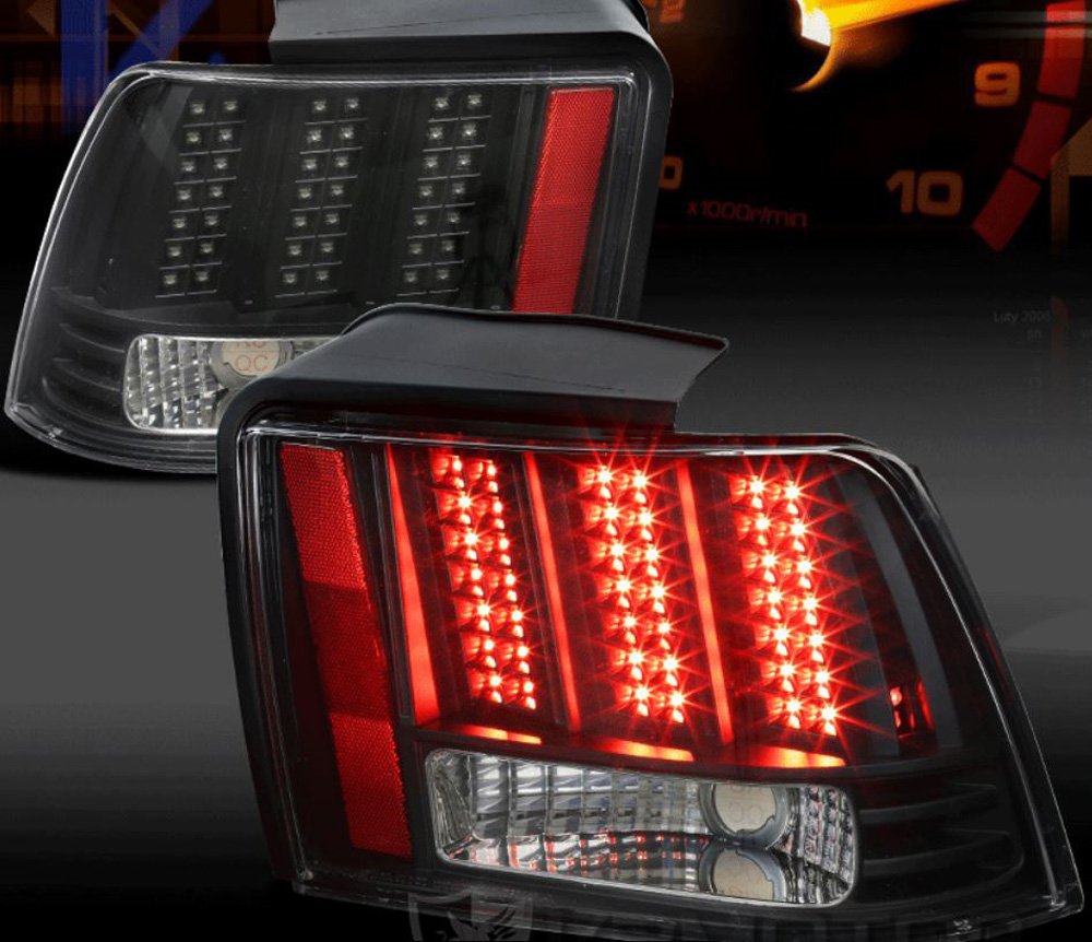 99-04 Mustang Taillights GEN 10 - LED BLACK with Built in Sequential 123 Blink (Pair)