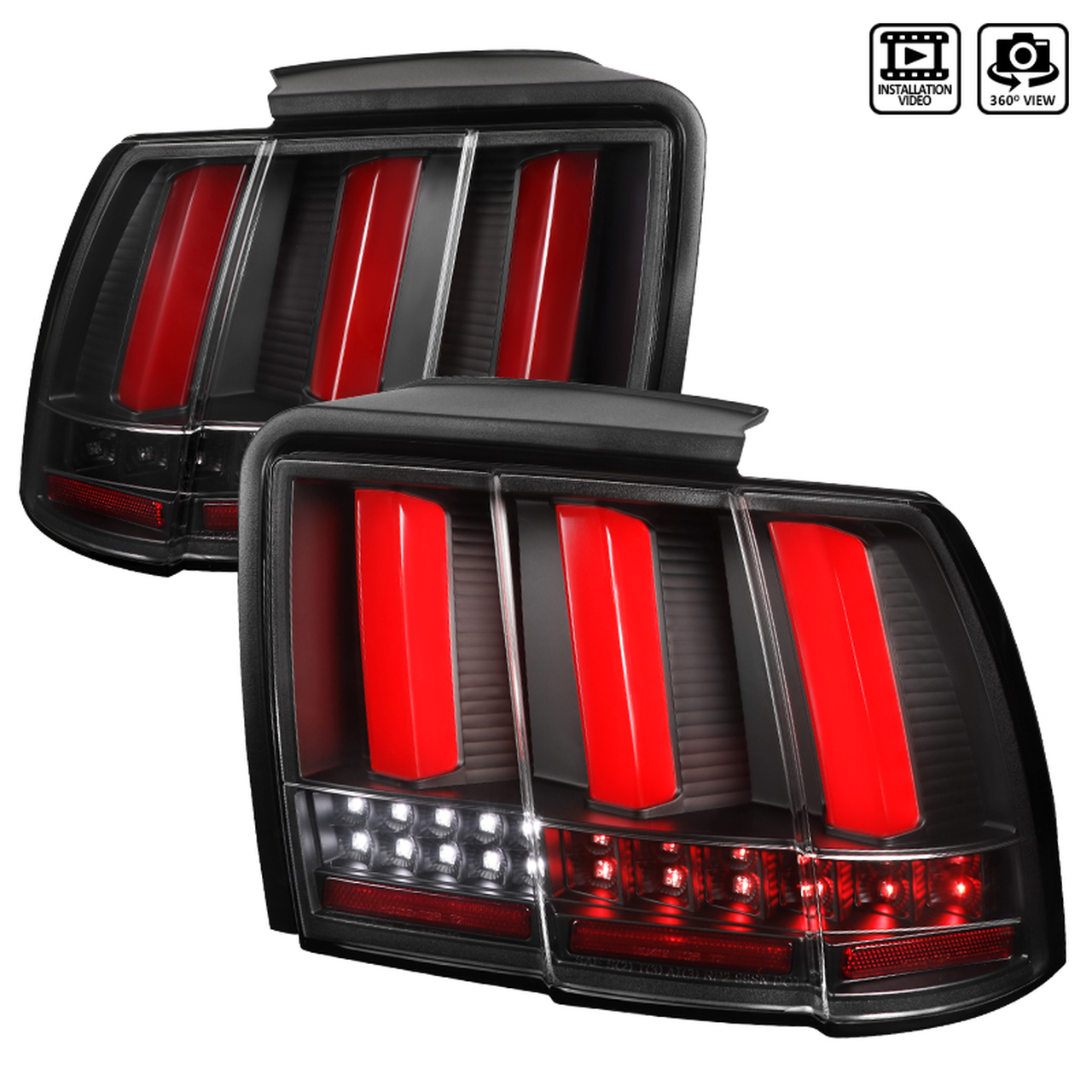 99-04 Mustang Taillights GEN 12 - MATTE BLACK W/Clear Lens W/Red Markers W/Built In Sequential 123 Blink (Pair)