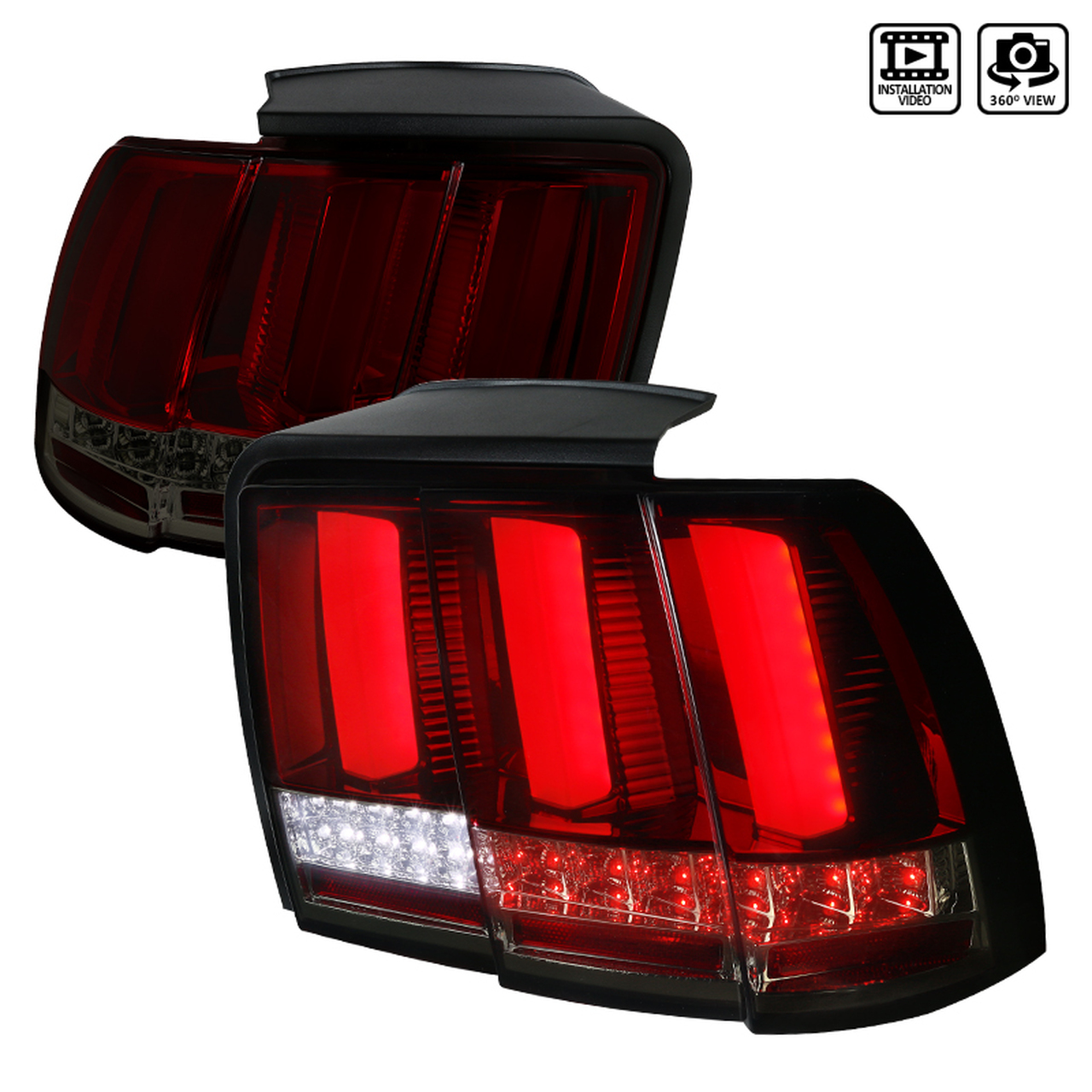 99-04 Mustang Taillights GEN 12 - Red Housing w/Smoked Red LENS with Built in Sequential 123 Blink (Pair)