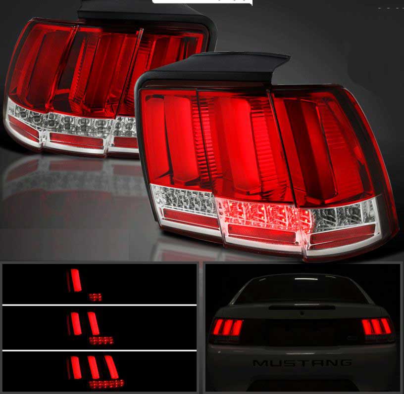 99-04 Mustang Taillights GEN 12 - Chrome Housing w/RED LENS with Built in Sequential 123 Blink (Pair)