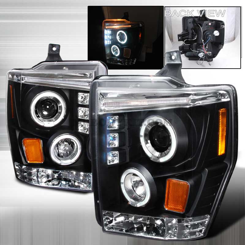 2008-2010 Ford F-250 / 350 / 450 HALO LED PROJECTOR HEADLIGHTS BLACK