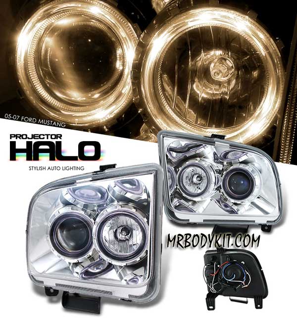 05-09 Mustang Headlights GEN 2 PROJECTOR with Dual HALO- CHROME (Pair)
