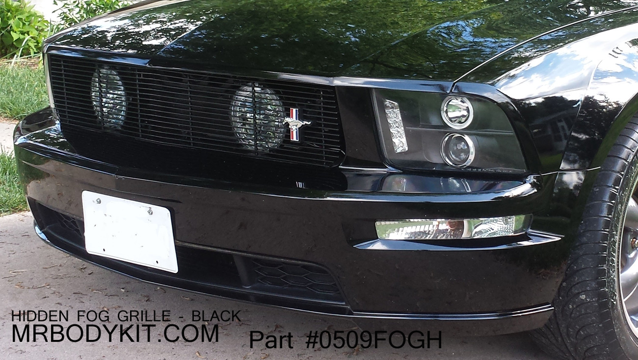05-09 Mustang GT - 1PC Upper Billet Grille with Hidden Fog Light Option (9 BAR GRILLE) CHROME FRONT FACE