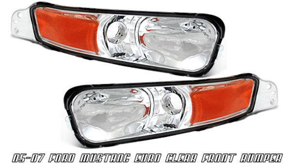 05-09 Mustang Front Bumper Lights - CHROME - With Amber (Pair)