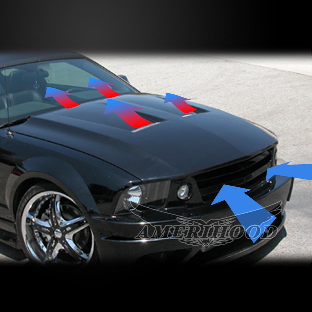 05-09 Mustang Type-6 Style Functional Heat Extraction Hood by Amerihood (Fiberglass)