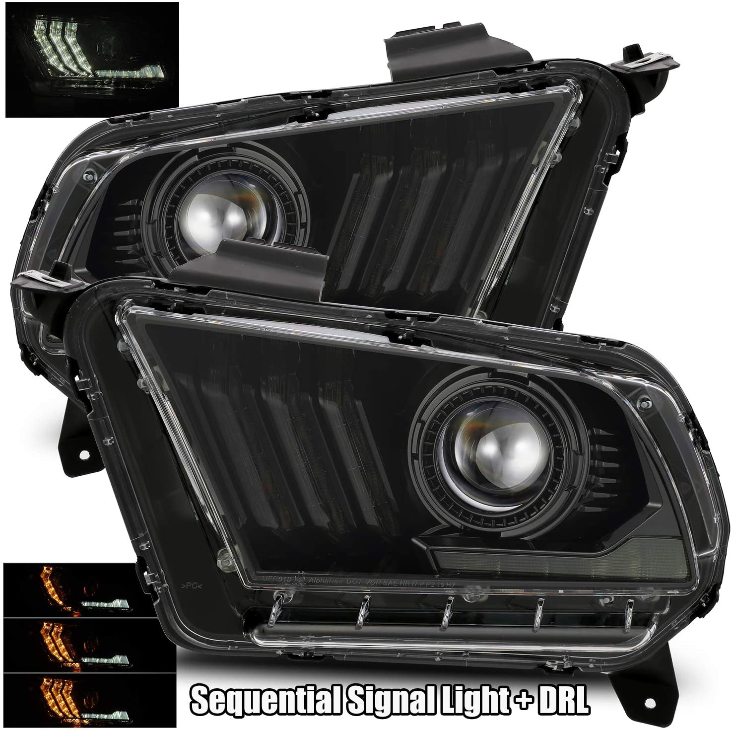 2010-2014 Mustang Headlights with Sequential turn PRO-Series Projector - Black