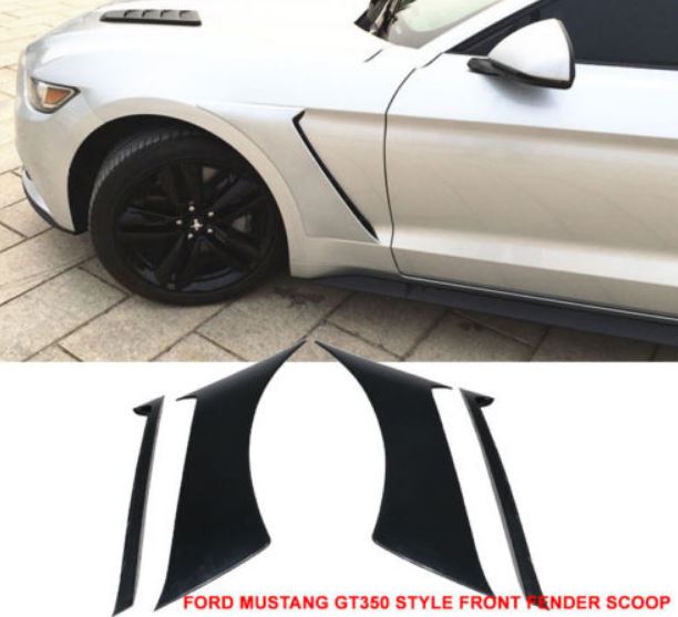 2015-17 Mustang Front Fender Scoop Vents Type GT350 V1 - (ALL MODELS) PAIR - ABS Plastic