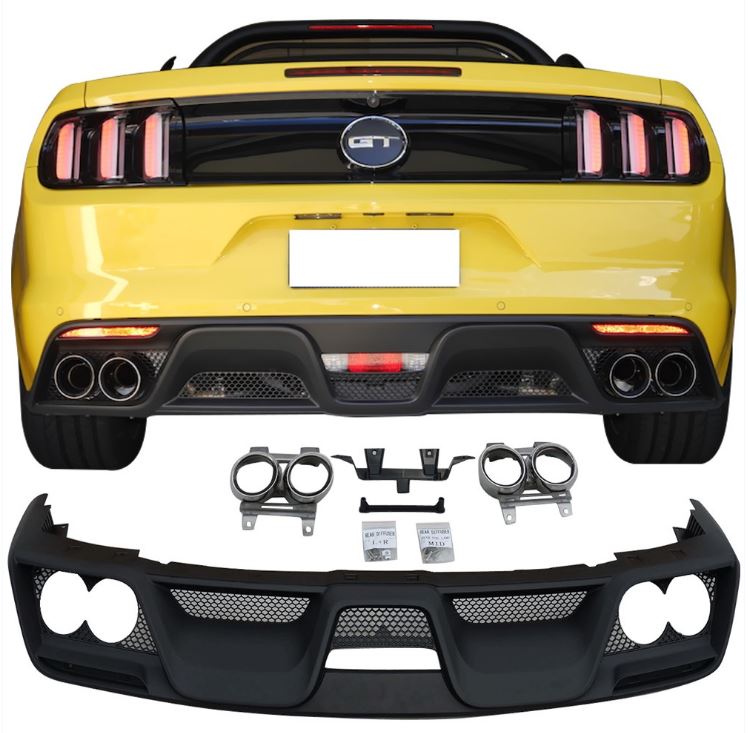 15-17 Mustang GT350 Style Mustang Lower Valance w/DUAL Exhaust tips & Full Cat Back Exhaust system for ECO 2.3L
