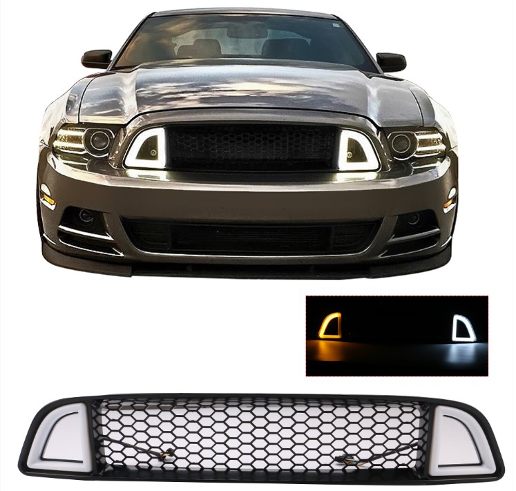 2013-14 Mustang R LED DRL UPPER Grille White Running Lights & Amber Turn Signals (Fits all models except Shelbys)