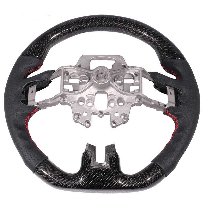 2015-17 Mustang Carbon Fiber Steering Wheel replacement with Leather and Red Stitches (V6/GT/GT500)