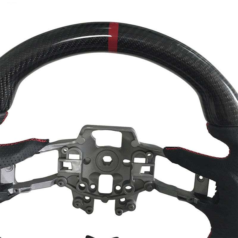 2015-17 Mustang Carbon Fiber Steering Wheel replacement with Leather and Red Stitches/Ring (V6/GT/GT500)