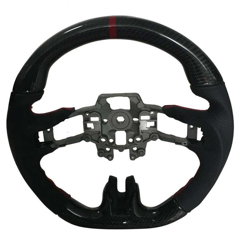 2015-17 Mustang Carbon Fiber Steering Wheel replacement with Leather and Red Stitches/Ring (V6/GT/GT500)