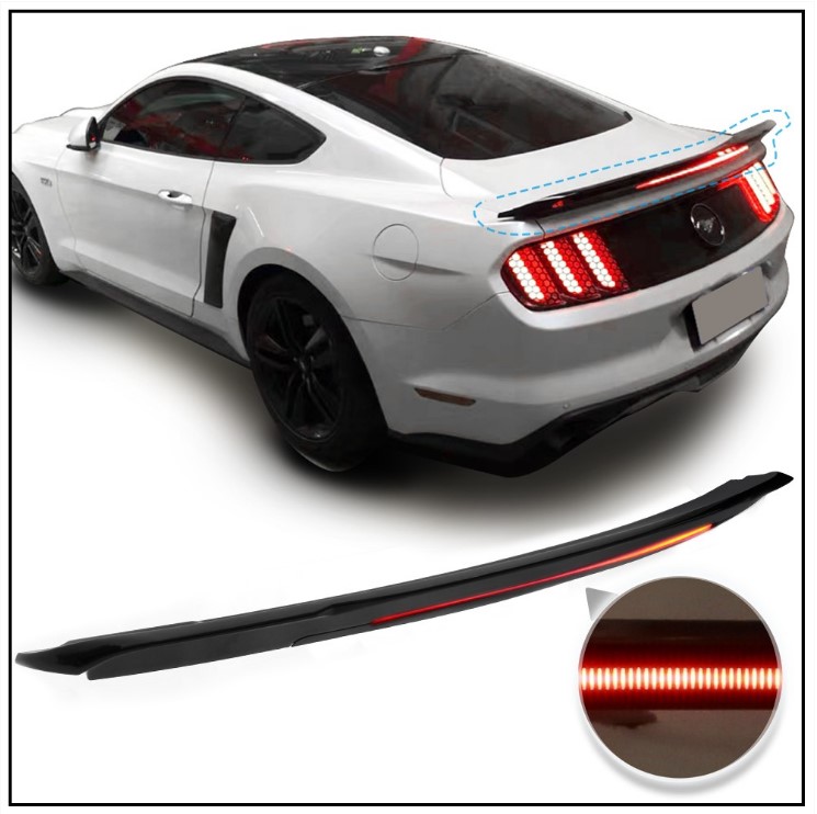 2015-22 Mustang Long LED Style Wing (Similar to Track Pack Style) - ABS Plastic - PAINTED GLOSS BLACK