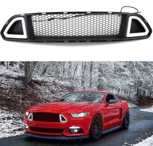 2015-2017 Mustang LED DRL UPPER Grille with WHITE Running Lights (Fits all models)