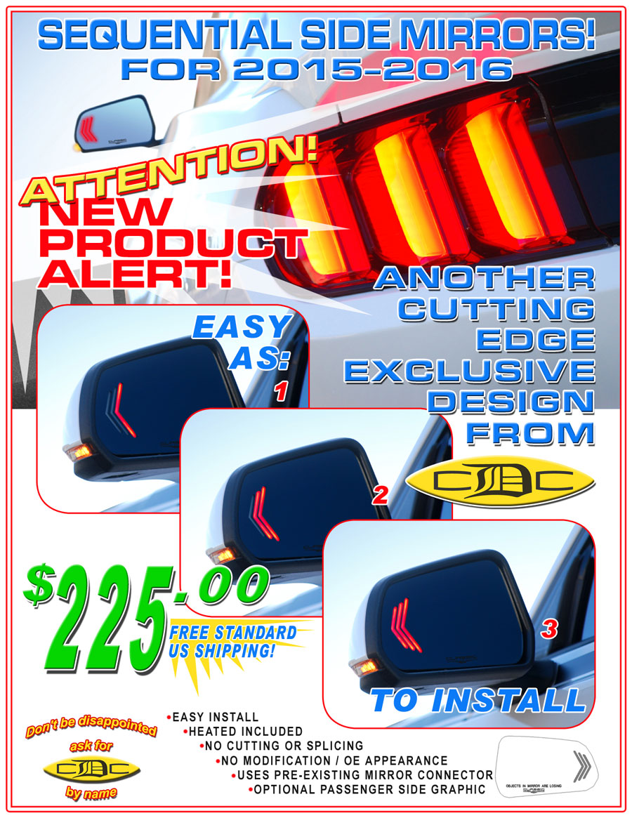 2015-20 Mustang Sequential 1-2-3 Blink Turn Signal Mirrors (Pair)