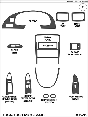 1994-1998 Mustang 13pc Interior Dash Trim Kit