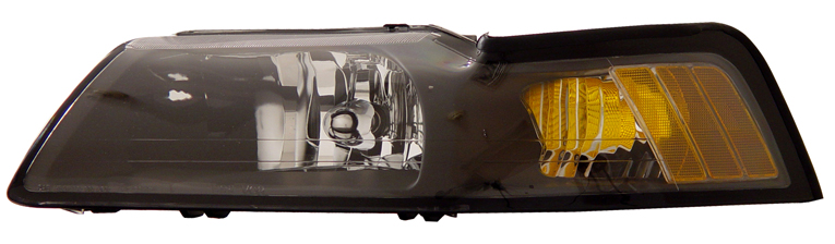99-04 Mustang Headlights - BLACK Housing With Amber (Pair)