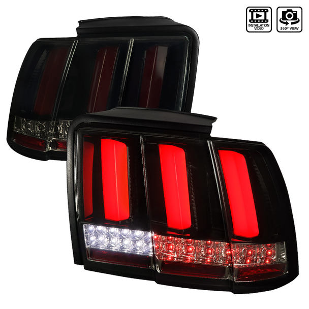99-04 Mustang Taillights GEN 12 - GLOSS BLACK W/SMOKED Lens W/Red Markers W/Built In Sequential 123 Blink (Pair)